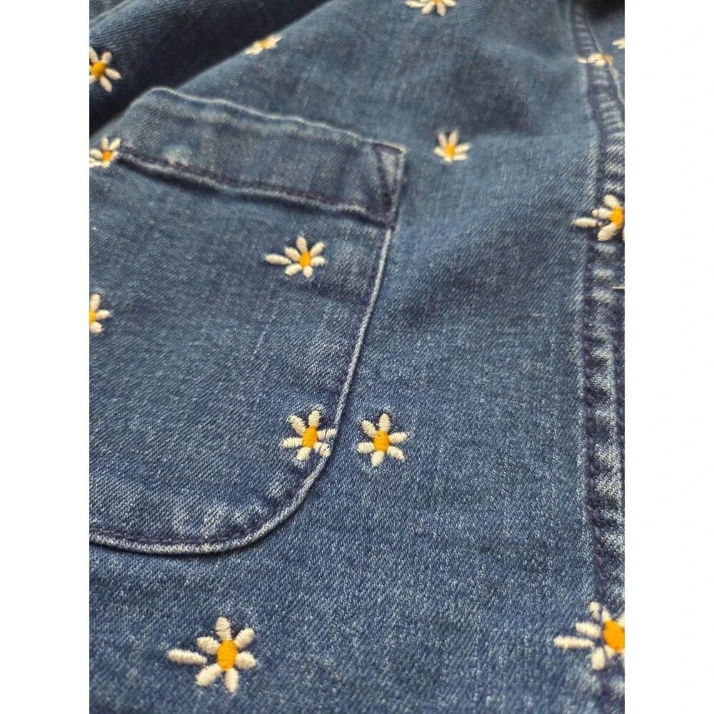 Hanna Andersson Girl's 12 (150cm) Embroidered Flowers Denim Jacket Snap Buttons